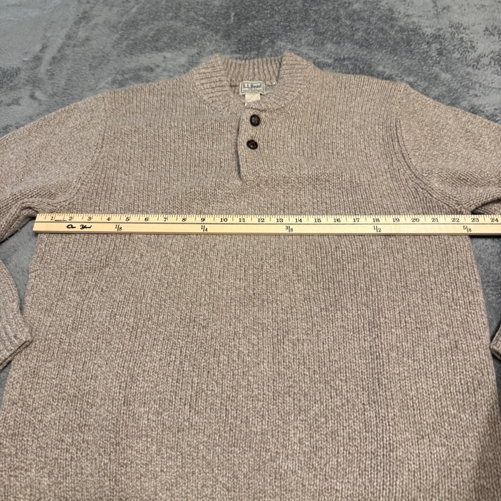 LL Bean Mens Classic Ragg Lambswool Henley Sweater Oatmeal Beige 285174 Sz L NEW - Picture 6 of 7